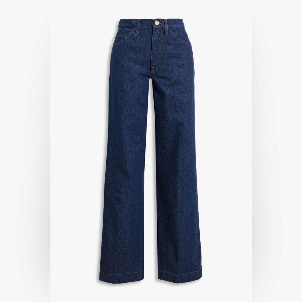 Gorgeous Classic Frame Denim Wide-Leg Le Italien Jeans in Dark Blue Denim